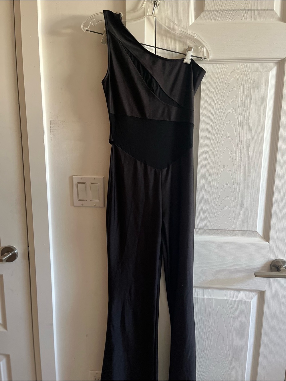 Fashion Nova Black One-Shoulder Mesh Design Wide-Leg Jumpsuit size M